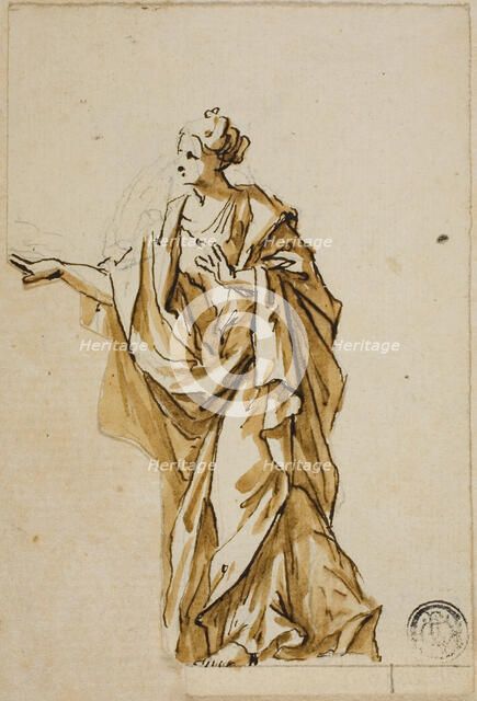 Standing Female Figure Pointing to Left, n.d. Creators: John Michael Rysbrack, Sir James Thornhill.