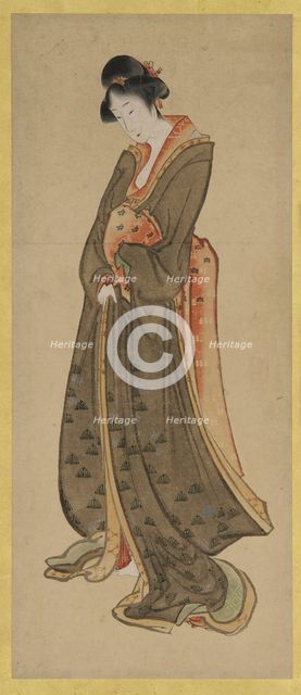 Standing figure of a tall girl, late 18th-early 19th century. Creator: Hokusai.
