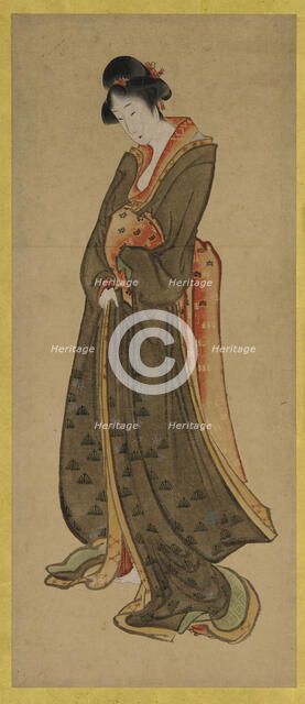 Standing figure of a tall girl, late 18th-early 19th century. Creator: Hokusai.