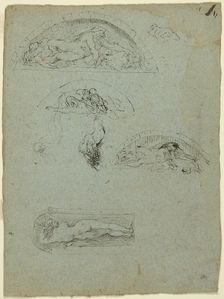 Standing Figure in a Niche and Studies for the Ugolino Group (recto); Red-Robed Prelate..., 1857/58. Creator: Jean-Baptiste Carpeaux