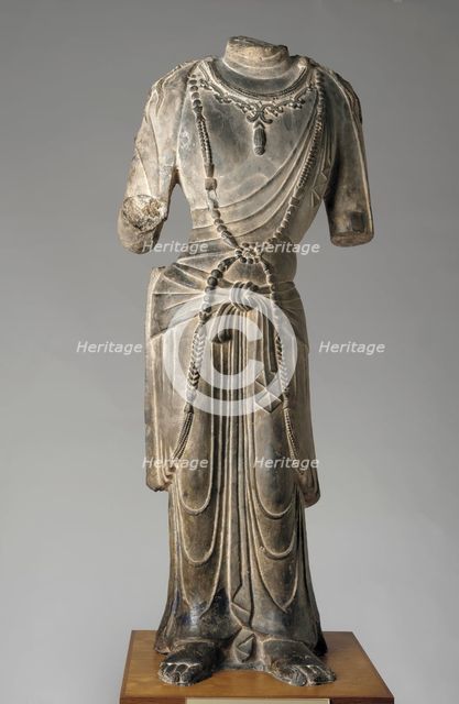 Standing figure (torso) of a bodhisattva (pusa), Tang dynasty, early 8th century. Creator: Unknown.