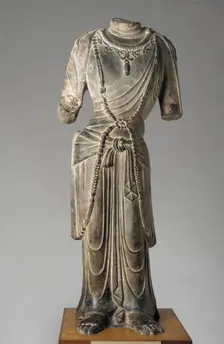 Standing figure (torso) of a bodhisattva (pusa), Tang dynasty, early 8th century. Creator: Unknown