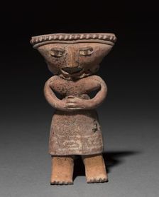 Standing figurine holding an animal (dog?), 300 B.C. to A.D. 300. Creator: Unknown