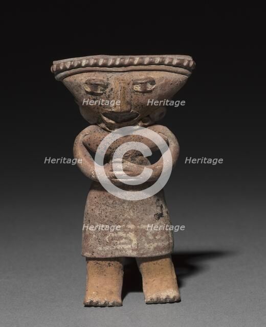 Standing figurine holding an animal (dog?), 300 B.C. to A.D. 300. Creator: Unknown.