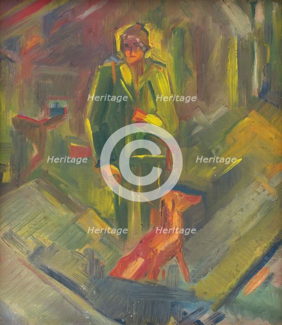 Standing Hunter with a Dog, 1930-1940. Creator: Arnold Peter Weisz-Kubincan.