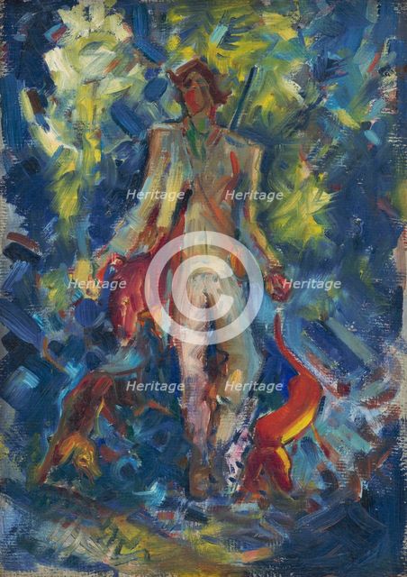 Standing Huntsman with Two Dogs, 1940-1944. Creator: Arnold Peter Weisz-Kubincan.