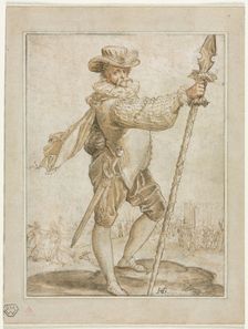 Standing Officer Holding a Boar's Spear, 1586. Creator: Hendrick Goltzius (Dutch, 1558-1617)