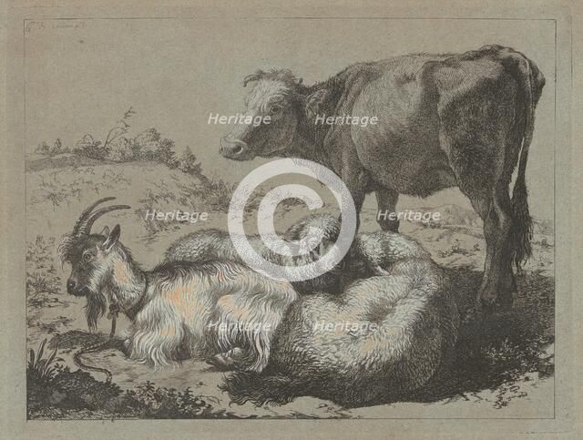 Standing Ox, Two Sheep, and a Goat, c. 1762. Creator: Francesco Londonio.