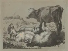 Standing Ox, Two Sheep, and a Goat, c. 1762. Creator: Francesco Londonio