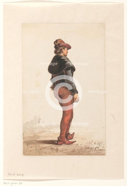 Standing Landsknecht in Burgundian costume, from behind, 1833-1910. Creator: Jan Gerard Smits.