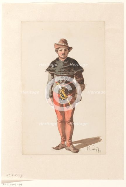 Standing Landsknecht in Burgundian costume, from the front, 1833-1910. Creator: Jan Gerard Smits.
