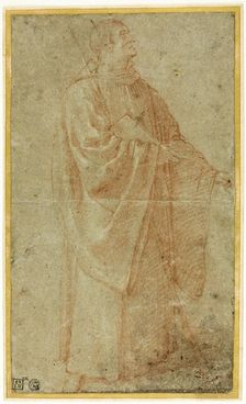 Standing Monk Holding a Book and Staff, c.1590. Creator: Bartolomeo Cesi