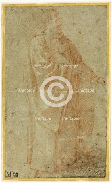 Standing Monk Holding a Book and Staff, c.1590. Creator: Bartolomeo Cesi.