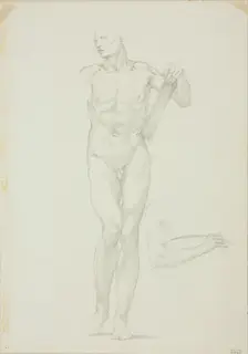 Standing Male with Tablet; separate sketch of right arm, c. 1873-77. Creator: Sir Edward Coley Burne-Jones