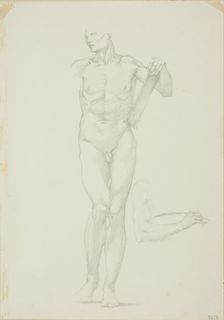Standing Male with Tablet; separate sketch of right arm, c. 1873-77. Creator: Sir Edward Coley Burne-Jones