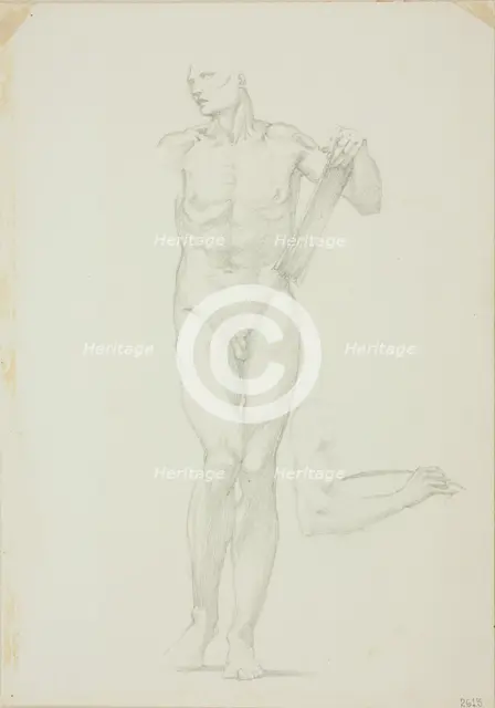 Standing Male with Tablet; separate sketch of right arm, c. 1873-77. Creator: Sir Edward Coley Burne-Jones.