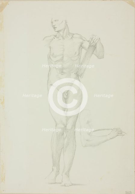 Standing Male with Tablet; separate sketch of right arm, c. 1873-77. Creator: Sir Edward Coley Burne-Jones.