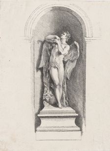 Standing male angel looking up and holding a flute; after Fon..., possibly mid to late 18th century. Creator: Anon