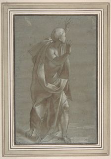 Standing Male Draped Figure With His Hands Raised, 1565-71. Creator: Giovanni Paolo Lomazzo
