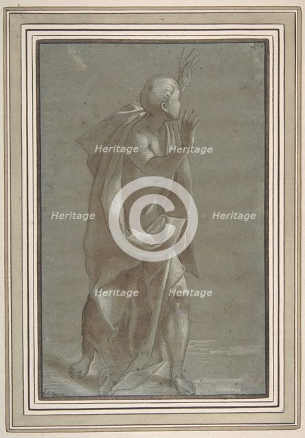 Standing Male Draped Figure With His Hands Raised, 1565-71. Creator: Giovanni Paolo Lomazzo.