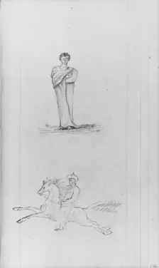 Standing Male Figure; Male Figure on a Horse (from Sketchbook), . Creator: John William Casilear