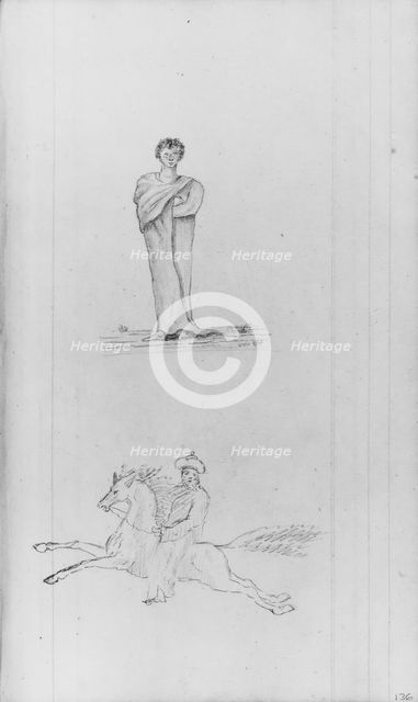 Standing Male Figure; Male Figure on a Horse (from Sketchbook), . Creator: John William Casilear.