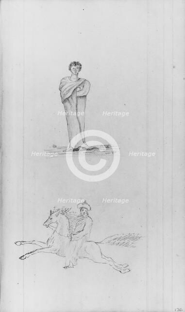 Standing Male Figure; Male Figure on a Horse (from Sketchbook), . Creator: John William Casilear.