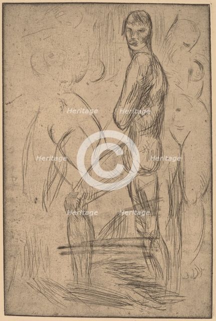 Standing Male Nude and Two Female Nudes, 1914. Creator: Wilhelm Lehmbruck.