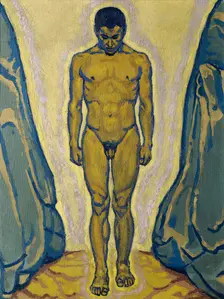 Standing male nude between rocks, c. 1915. Creator: Moser, Koloman (1868-1918)