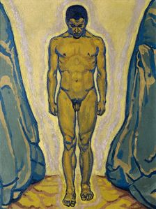 Standing male nude between rocks, c. 1915. Creator: Moser, Koloman (1868-1918)
