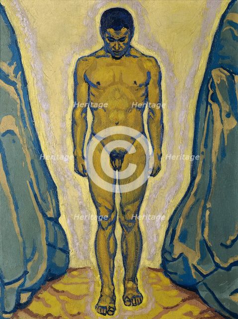 Standing male nude between rocks, c. 1915. Creator: Moser, Koloman (1868-1918).
