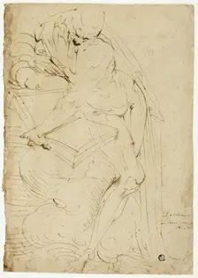 Standing Male Nude (Saint Jerome?) with Book, 1550/59. Creator: Luca Cambiaso