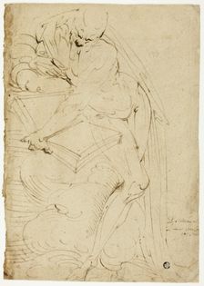 Standing Male Nude (Saint Jerome?) with Book, 1550/59. Creator: Luca Cambiaso