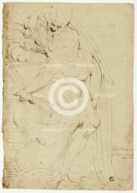 Standing Male Nude (Saint Jerome?) with Book, 1550/59. Creator: Luca Cambiaso.