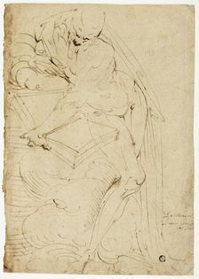 Standing Male Nude (Saint Jerome?) with Book, 1550/59. Creator: Luca Cambiaso