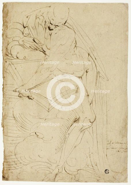 Standing Male Nude (Saint Jerome?) with Book, 1550/59. Creator: Luca Cambiaso.