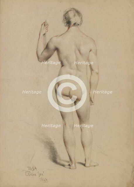 Standing male nude viewed from the back, January, 1848. Creator: Edmund Thomas Parris.