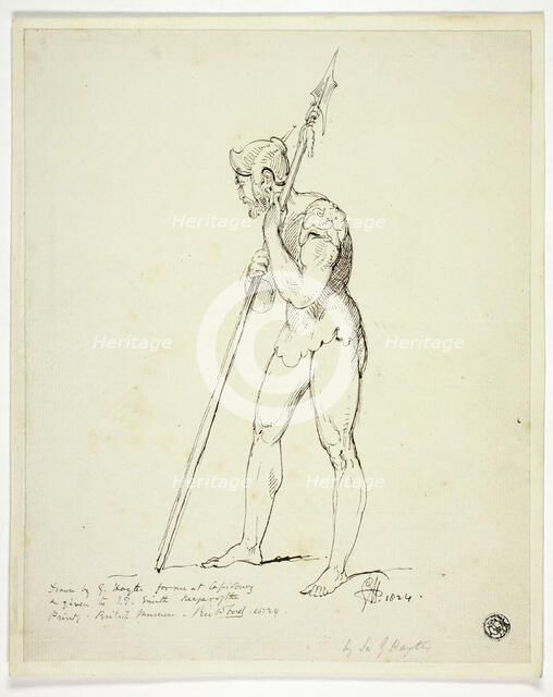 Standing Man in Armour Holding Lance, n.d. Creator: George Hayter.