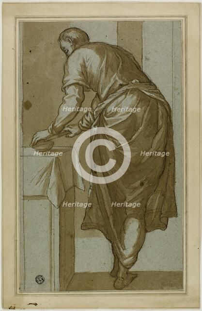 Standing Man Seen From Behind Cutting Bread, n.d. Creator: Unknown.