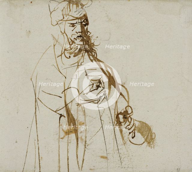 Standing man with bottle and glass. Creator: Ferdinand Bol.