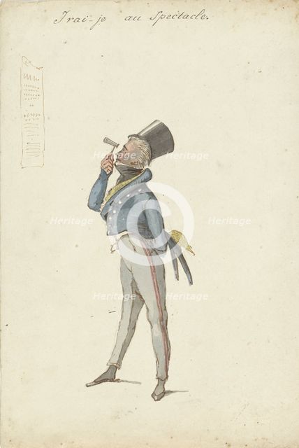 Standing man with binoculars, 1811-1873. Creator: Pieter van Loo.