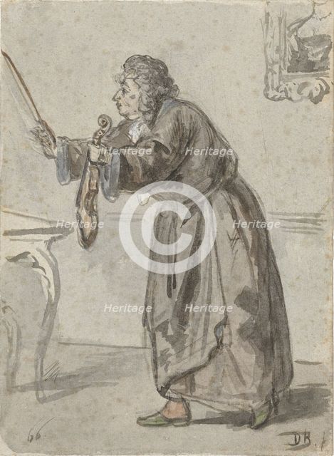 Standing man with violin and bow, 1866. Creator: David Joseph Bles.