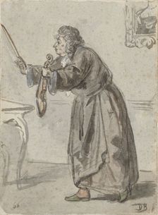 Standing man with violin and bow, 1866. Creator: David Joseph Bles
