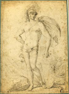 Standing Nude Warrior, possibly Mars, with Shield, n.d. Creator: Unknown
