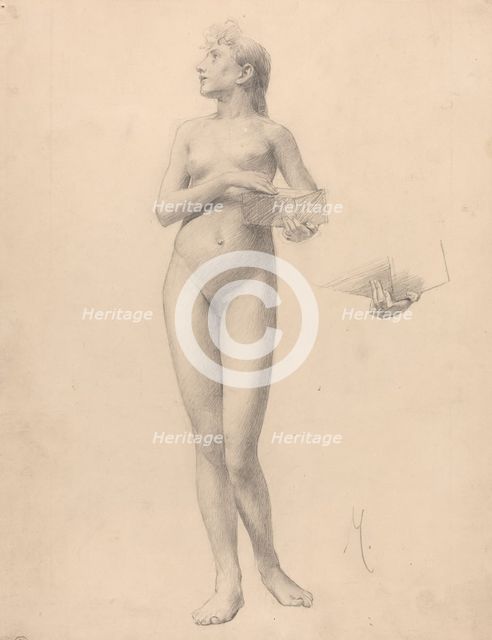 Standing Nude Woman Holding a Box, 1896. Creator: Karel Vitezslav Masek.