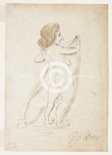 Standing Nude Woman Holding a Veil, 1694-1755. Creator: Pier Leone Ghezzi.