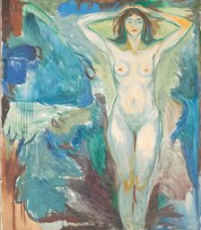Standing nude against blue background, 1925-1930