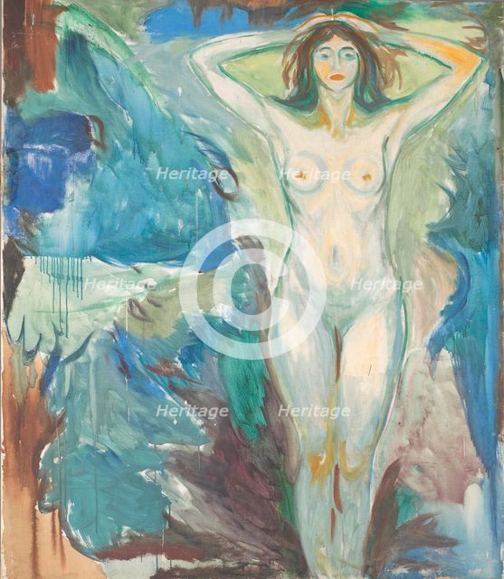 Standing nude against blue background, 1925-1930.