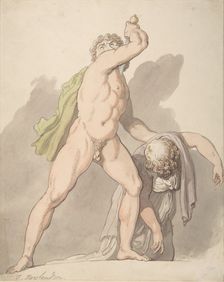 Standing Nude Man Supporting Fainting Female (Ludovisi Gaul in the Uffizi), 1780-1827. Creator: Thomas Rowlandson