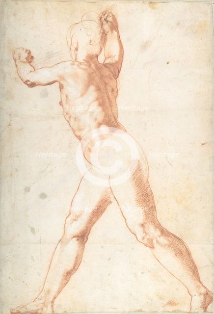 Standing Nude Man (recto); Three Studies of Soldiers (verso), 1550. Creator: Taddeo Zuccaro.